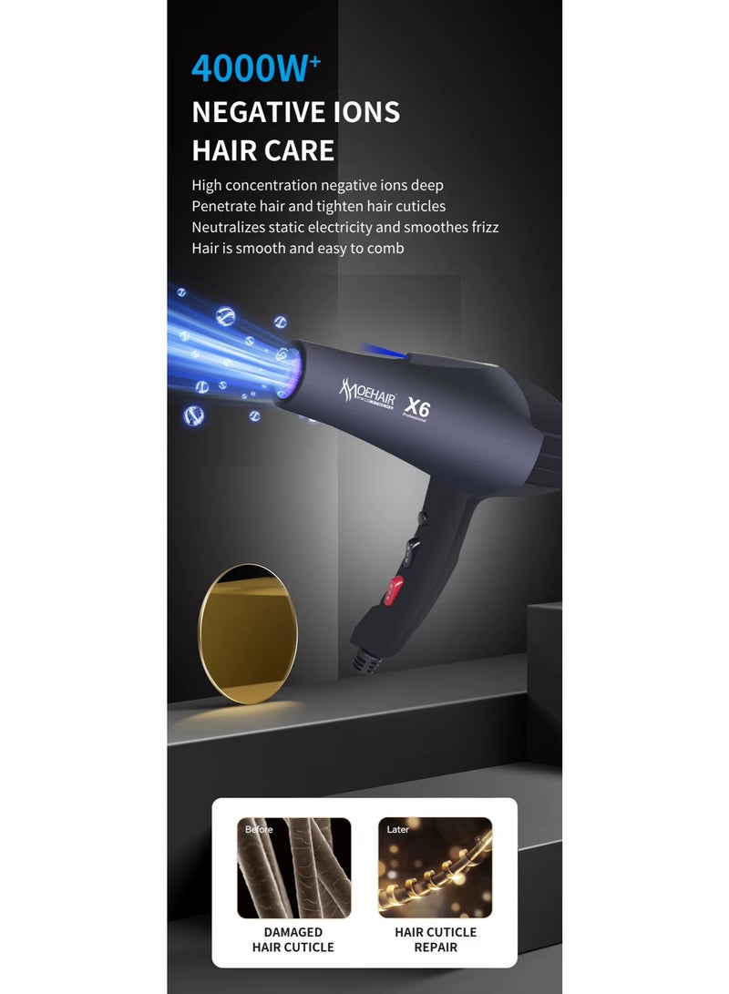 MoeHair X6 Plus Professional Hair Dryer for Women, 2800W High Power, 2 Speed Settings, Hot & Cold Air with Cool Shot Button, Concentrator Nozzle for Fast Home Styling - Image 4